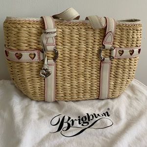 Brighton Vintage Straw & Leather Trim Tote